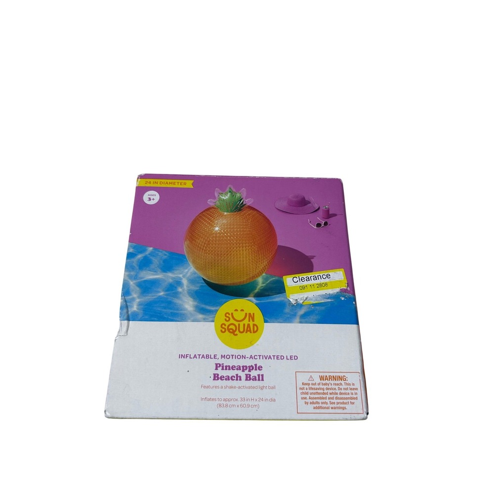 Sun Squad Pineapple Beach Ball 24" Orange Motion‎ Activated LED Inflatable Kids